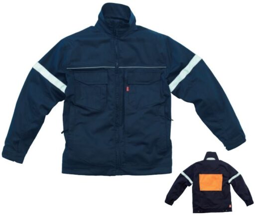 blouson colmontant fermetureglissiere poches polycotonversoorangefluorescent 0a6 bleumarine