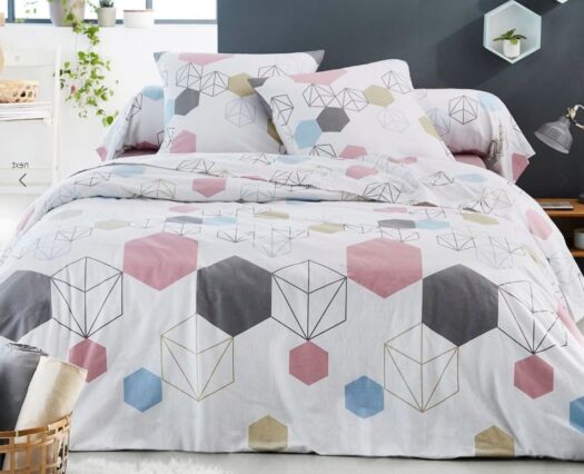 housse couette coton flanelle formes geometrique couleurs