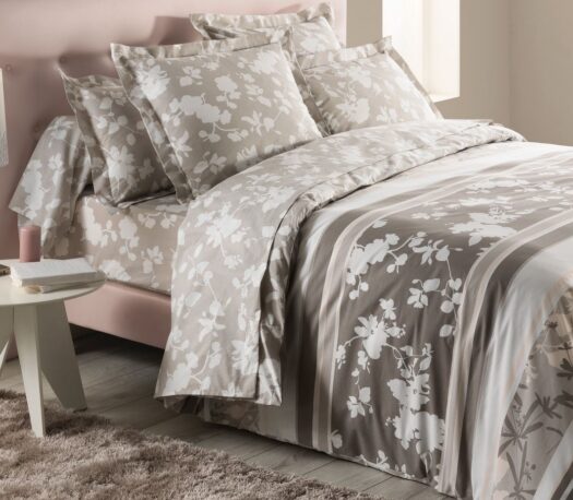 housse couette coton fleurs fond beige