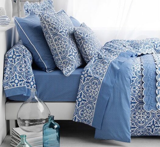 housse couette coton percale ambiance bleu grec