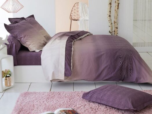 housse couette coton percale effets mauve parme