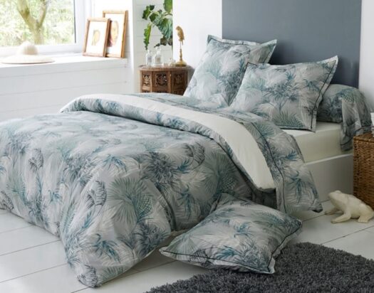 housse couette coton percale feuillages tropical