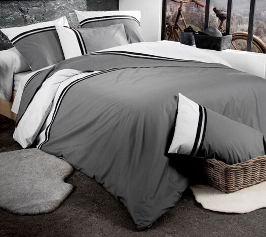 housse couette coton percale sobre gris noir