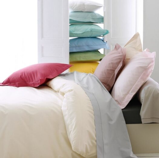 housse couette coton percale uni blanc et couleurs