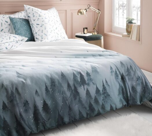 housse couette coton satin foret neige