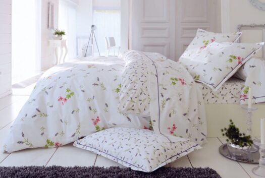 housse couette coton satin lavande fleurs