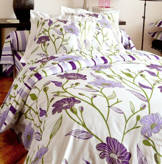 housse couette fleures mauve