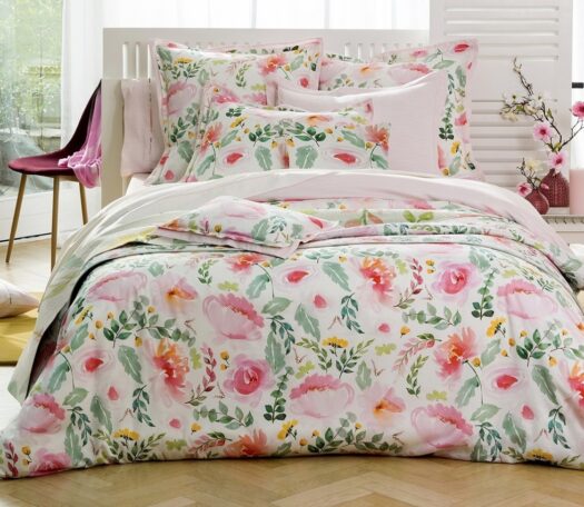 housse couette fleurs feuilles coton percale vrancken