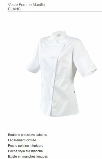 veste cuisine femme blanc manilleinformation