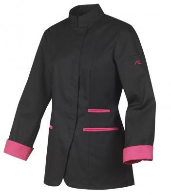 veste cuisine femme ria noir parement fuschia